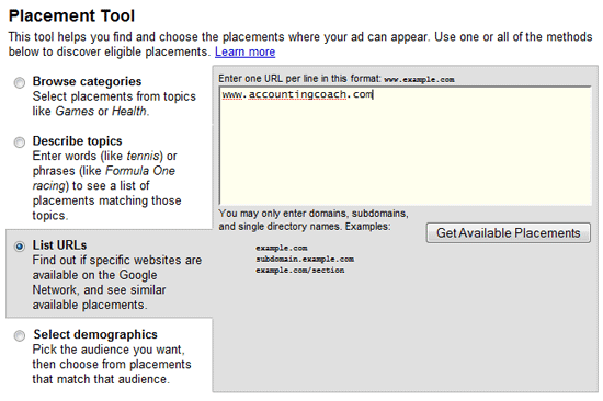 adwords placement tool