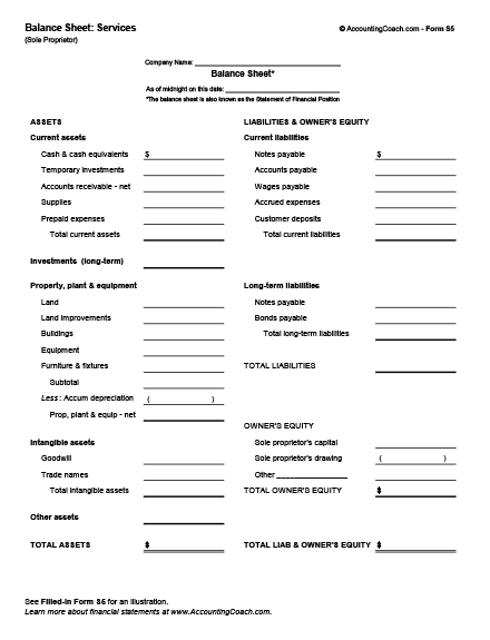 balance sheet services sole proprietor business forms accountingcoach reconciliation excel bsc template