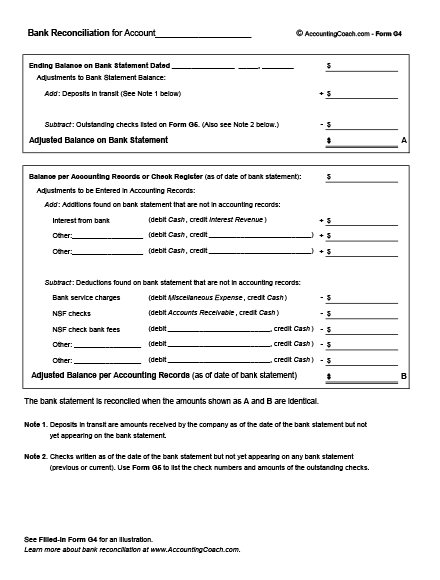 Bank Reconciliation Business Forms Accountingcoach