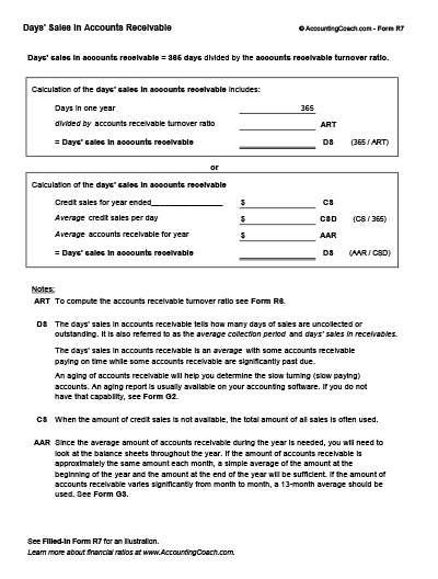 Days Sales In Accounts Receivable Business Forms Accountingcoach