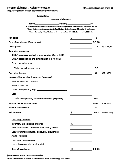 Multi Step Income Statement Template Excel from www.accountingcoach.com