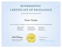Bookkeeping Certificate of Excellence