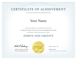 Earn our Debits and Credits Certificate of Achievement