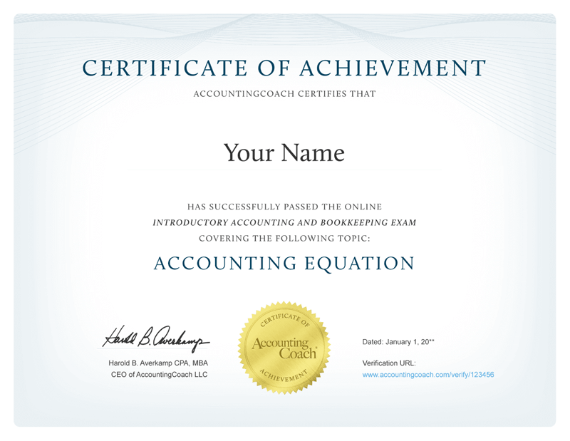 Earn Our Accounting Equation Certificate of Achievement